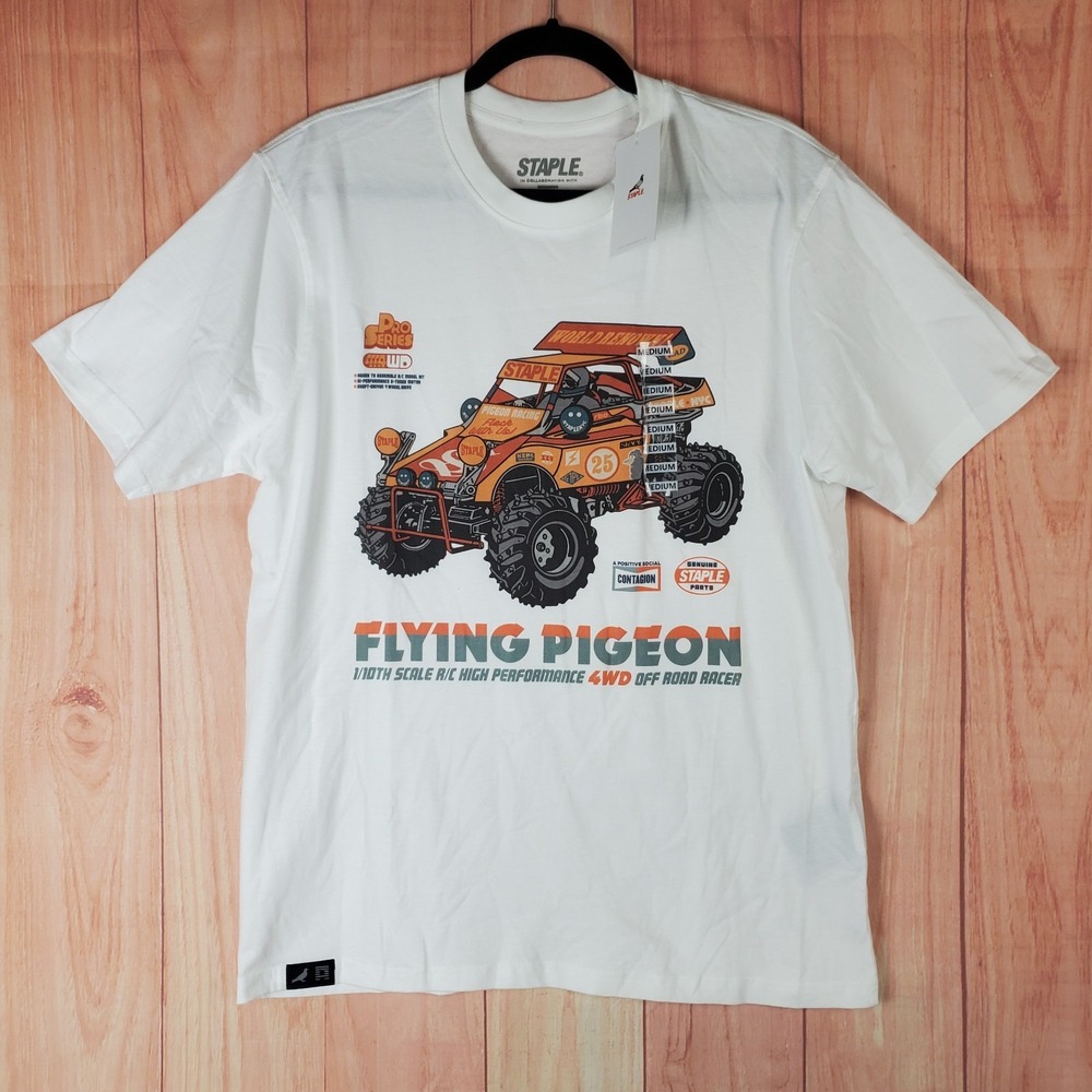 Staple X Allister Lee T Shirt Mens Medium White Flying Pigeon Performance Racer